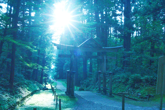 神社の写真に青い光の玉や線が写る意味は?